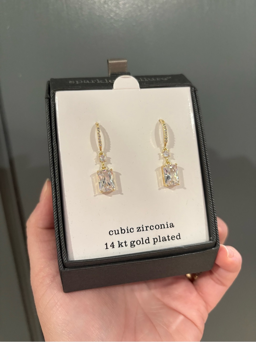 14 kt Gold Plated Cubic Zirconia Drop Earrings - Clear Gold